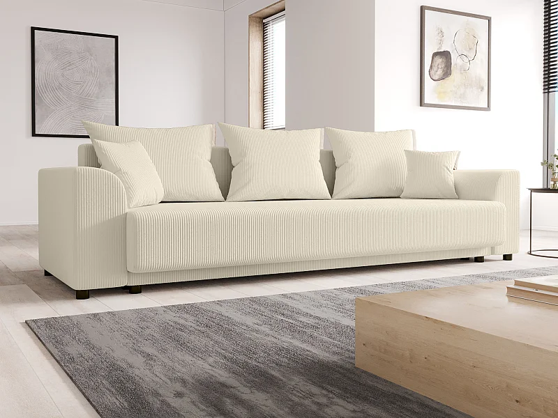 Divano letto 3 posti in Velluto a coste Beige - NESSARO