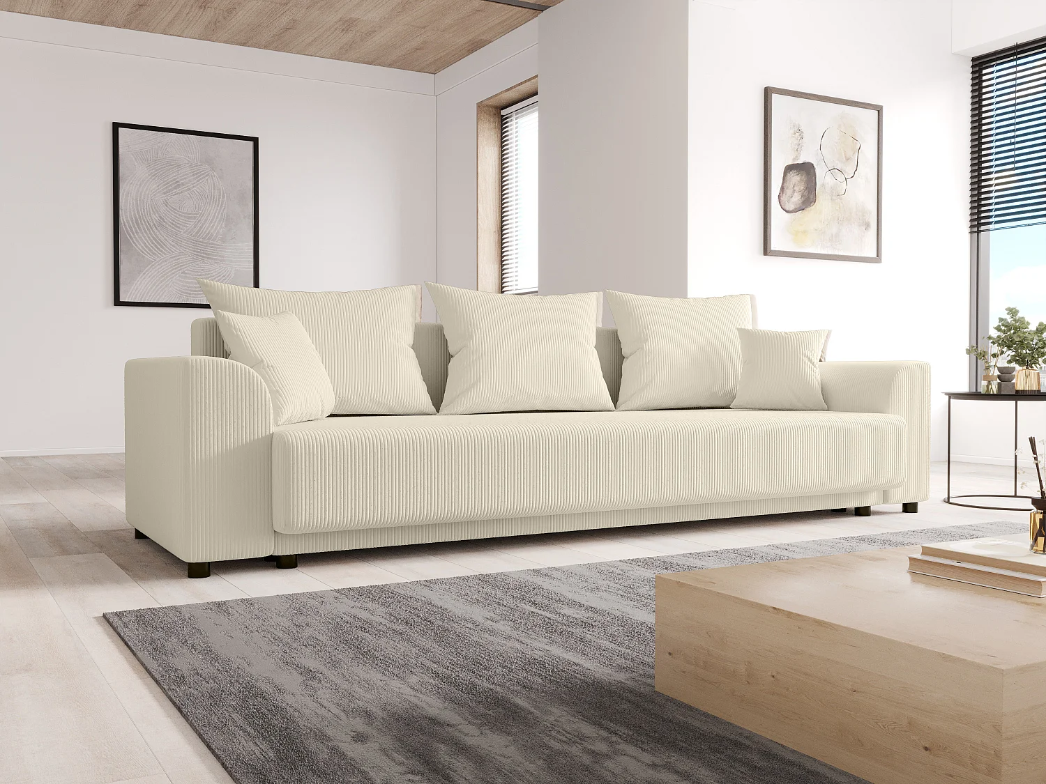 Sofa 3-Sitzer mit Schlaffunktion - Cord - Beige - NESSARO