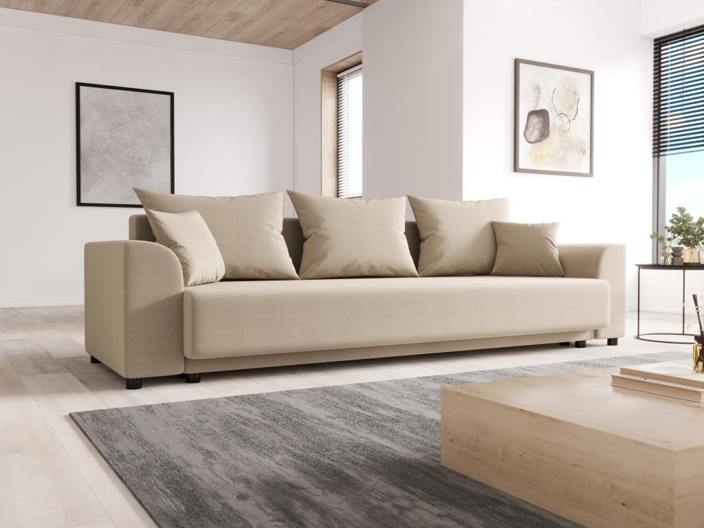 Sofa 3-Sitzer mit Schlaffunktion - Stoff - Beige - NESSARO günstig online kaufen