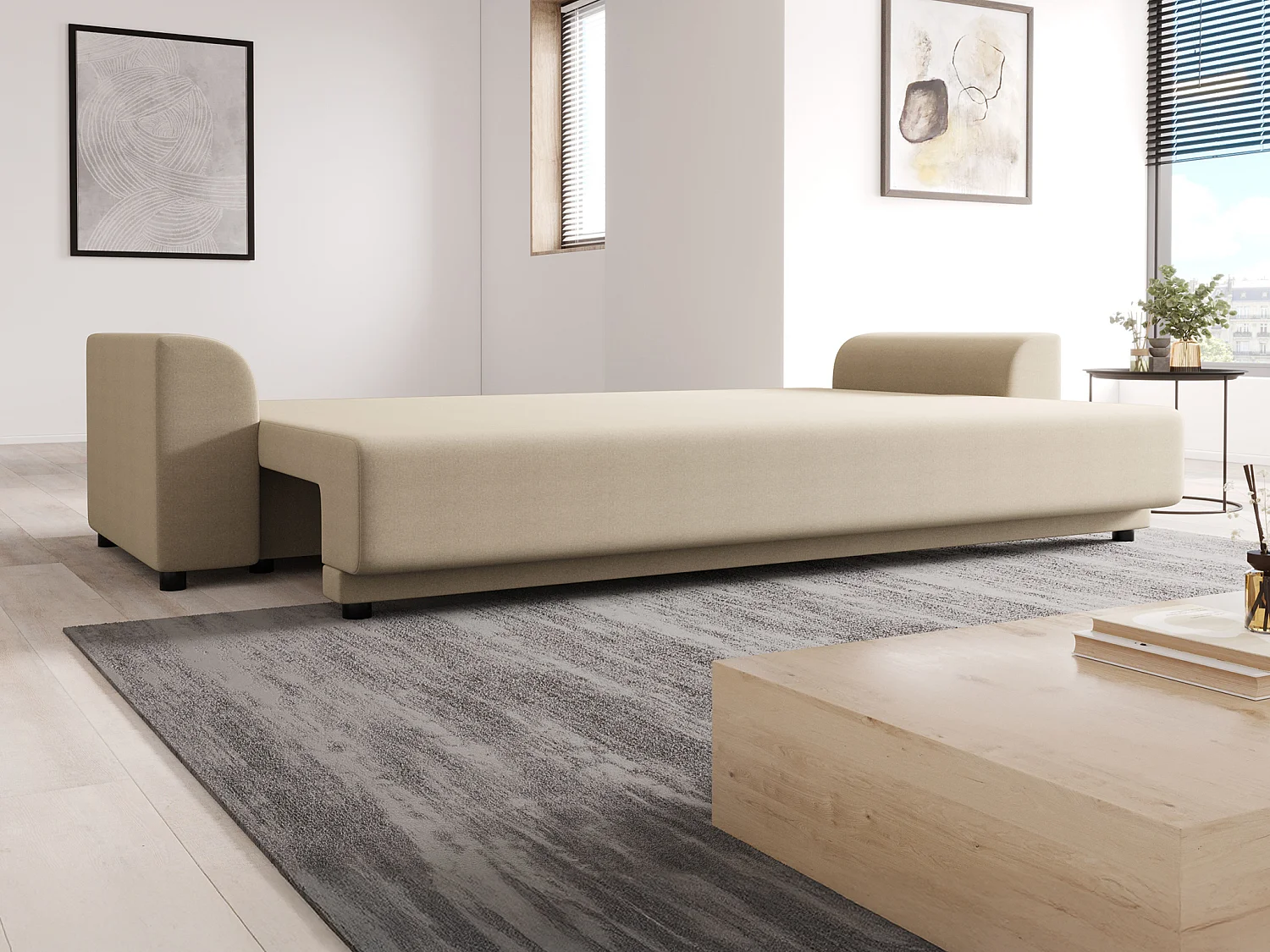 Divano letto 3 posti in Tessuto Beige - NESSARO