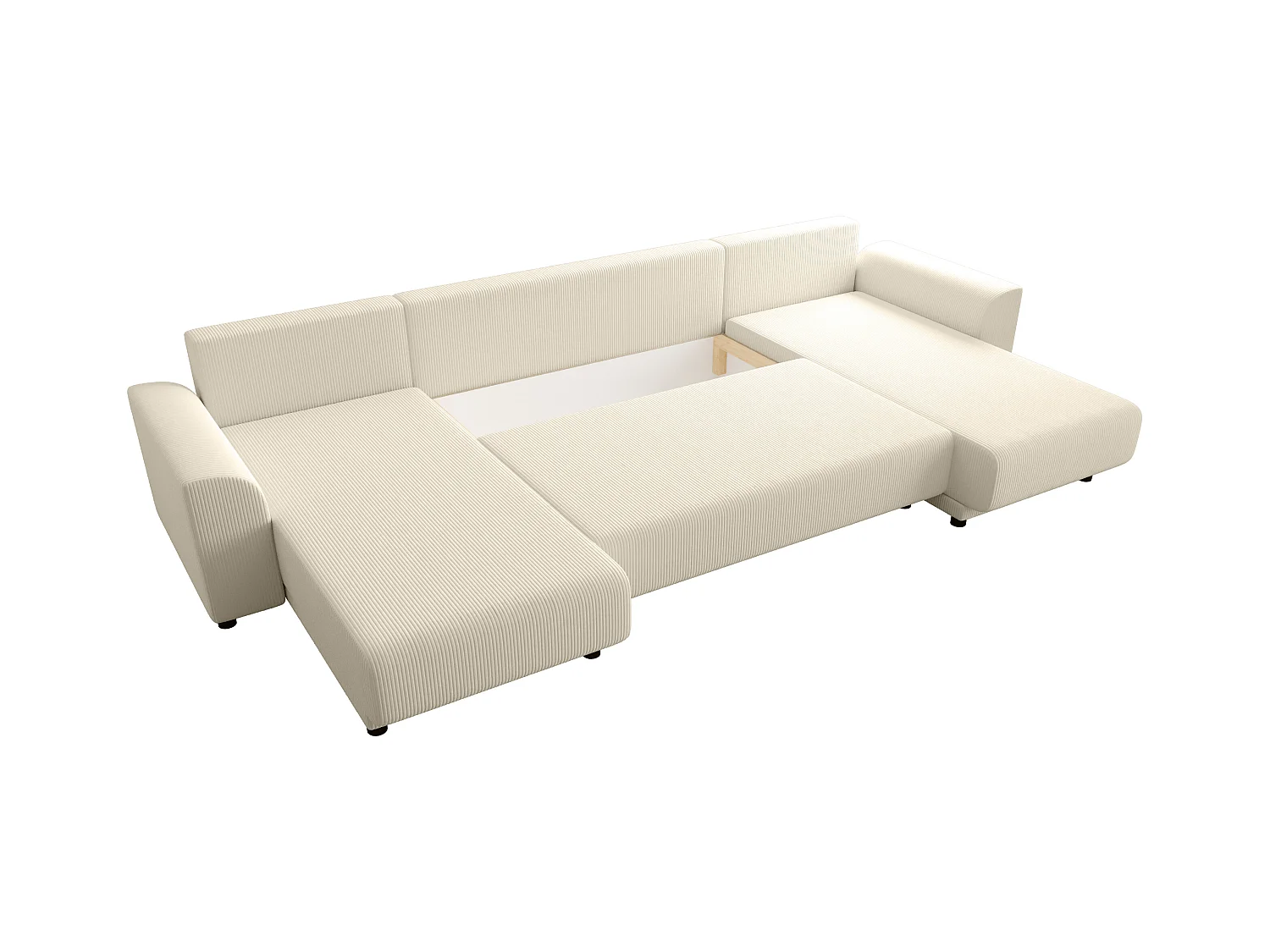 Kanapa narożna wieloosobowa rozkładana z beżowego sztruksu - NESSARO