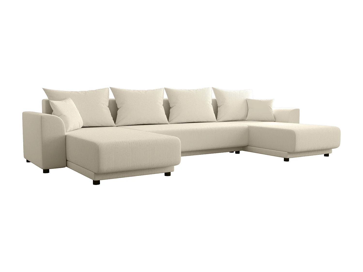 Canapé d'angle panoramique convertible en velours côtelé beige NESSARO