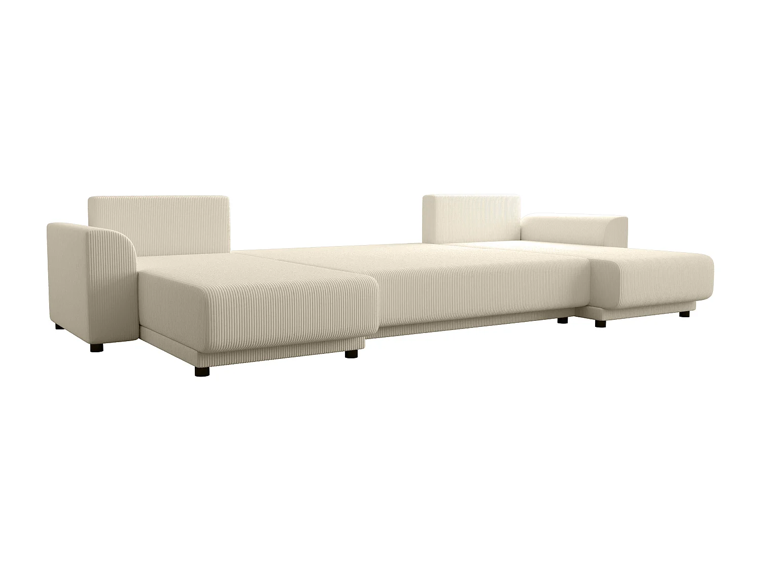 Canapé d'angle panoramique convertible en velours côtelé beige NESSARO