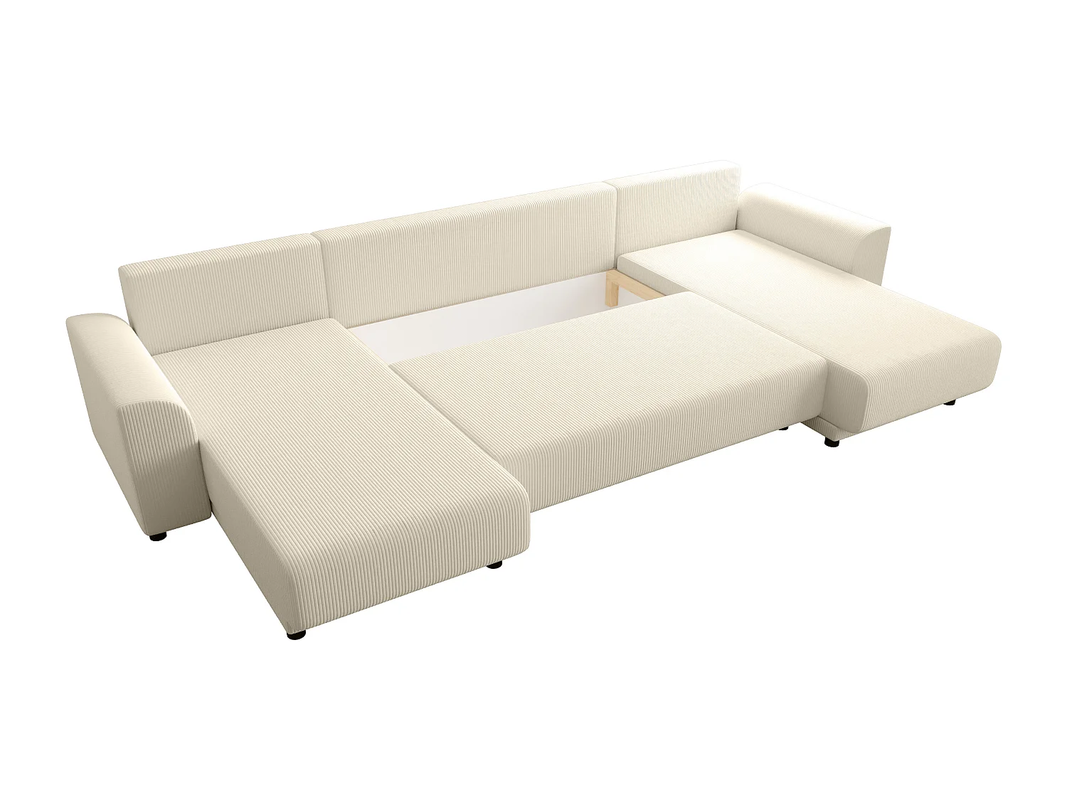 Canapé d'angle panoramique convertible en velours côtelé beige NESSARO