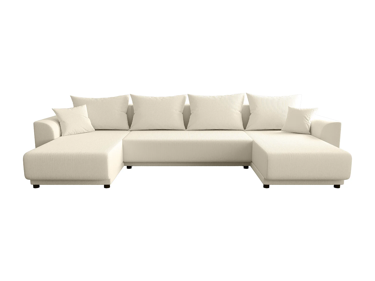 Canapé d'angle panoramique convertible en velours côtelé beige NESSARO