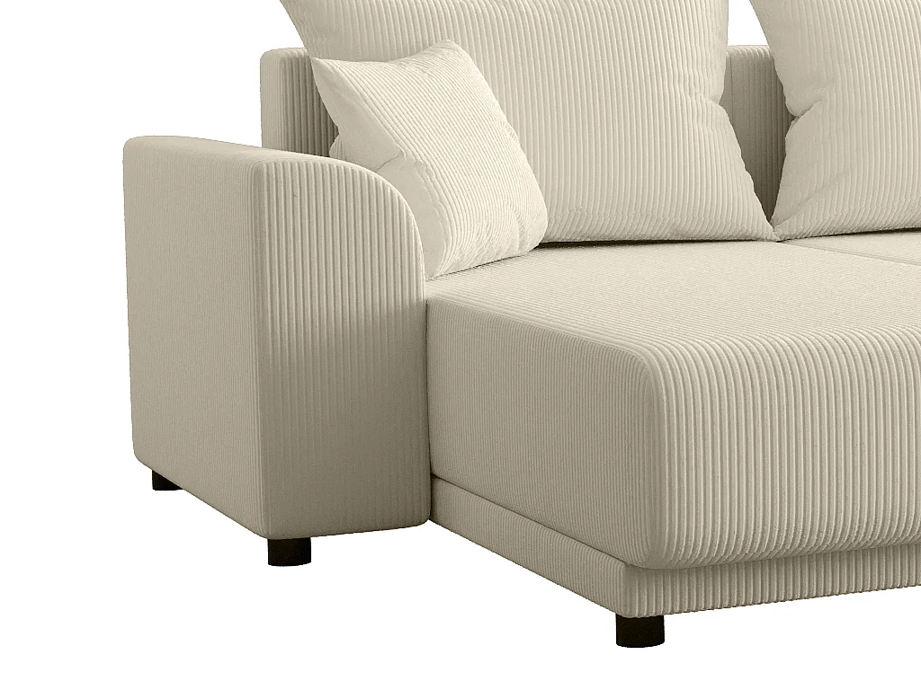 Canapé d'angle panoramique convertible en velours côtelé beige NESSARO