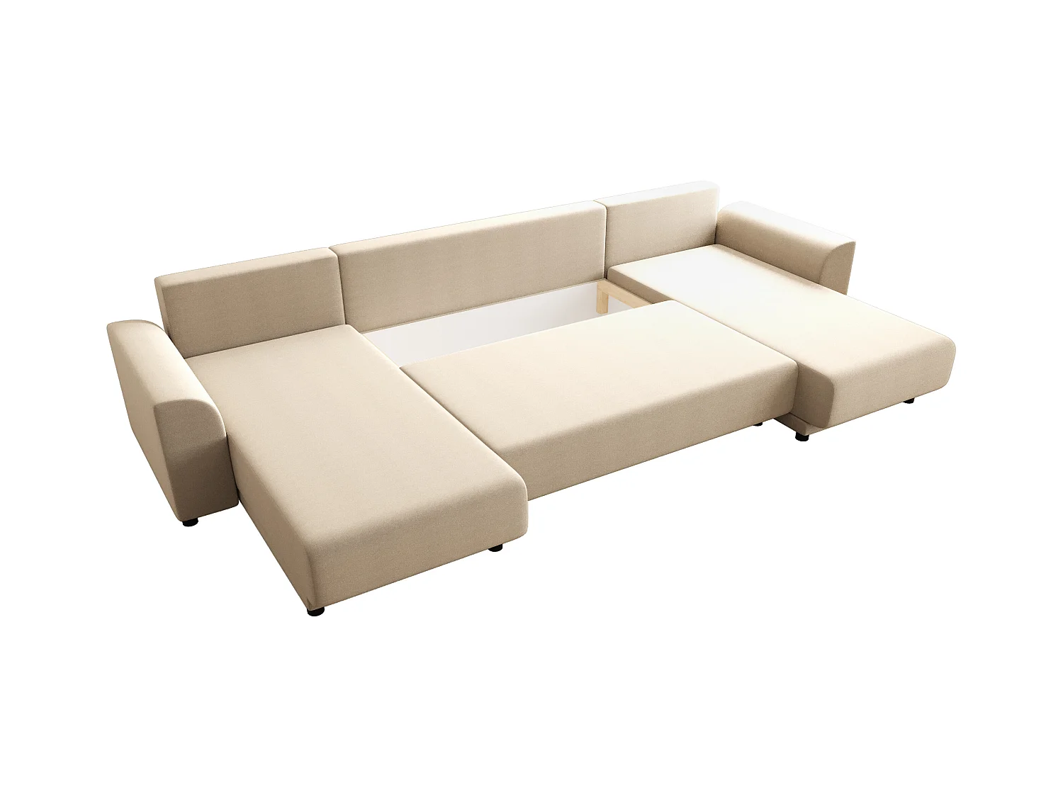 Kanapa narożna wieloosobowa rozkładana z beżową tapicerką - NESSARO