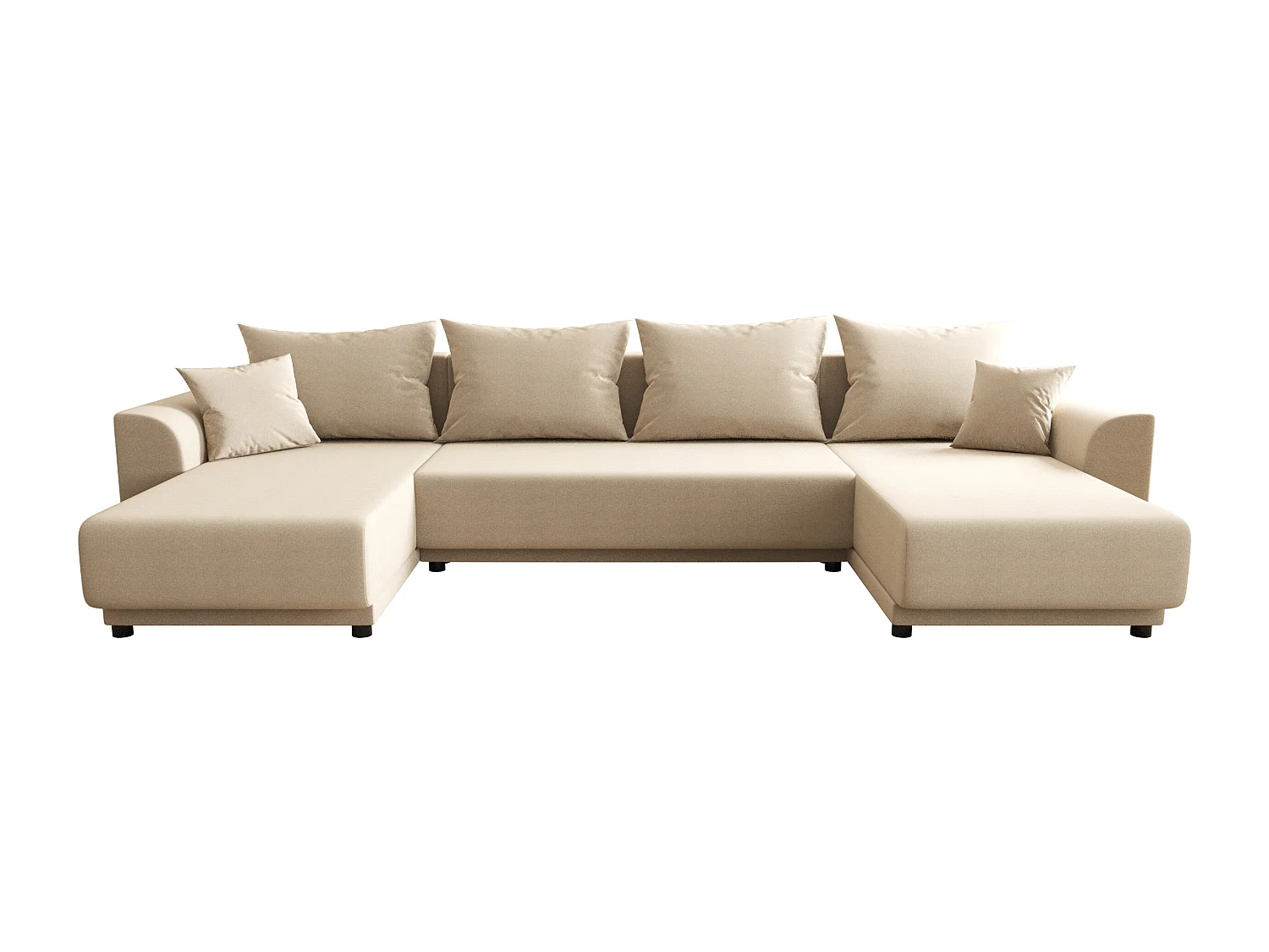 Canapé d'angle panoramique convertible en tissu beige NESSARO