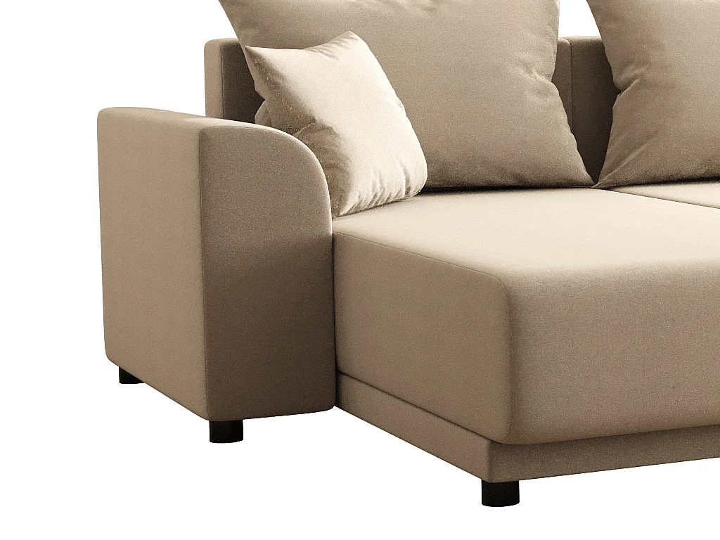 Canapé d'angle panoramique convertible en tissu beige NESSARO