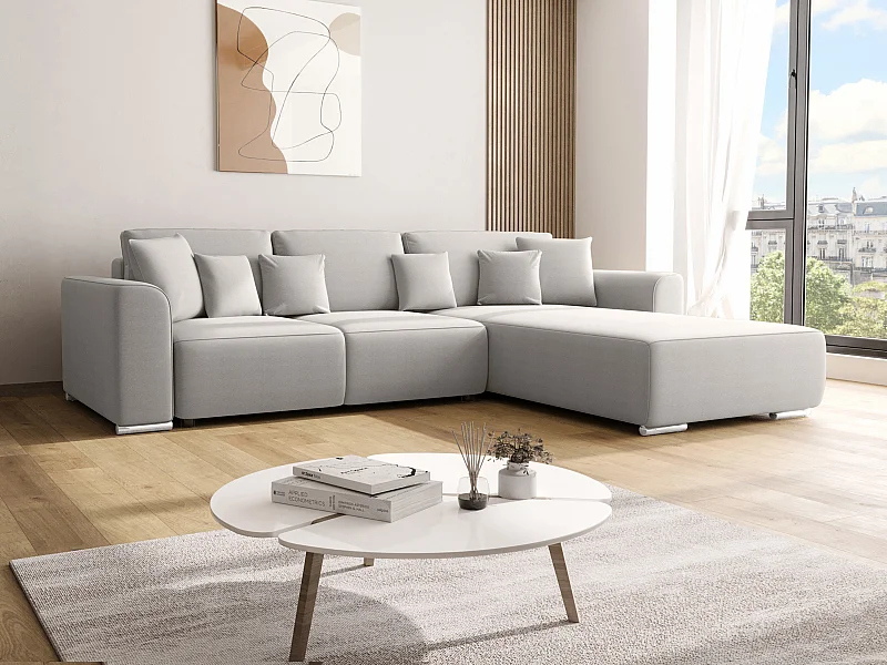 Ecksofa mit Schlaffunktion - Ecke wechselbar - Stoff - Hellgrau - MELTANA