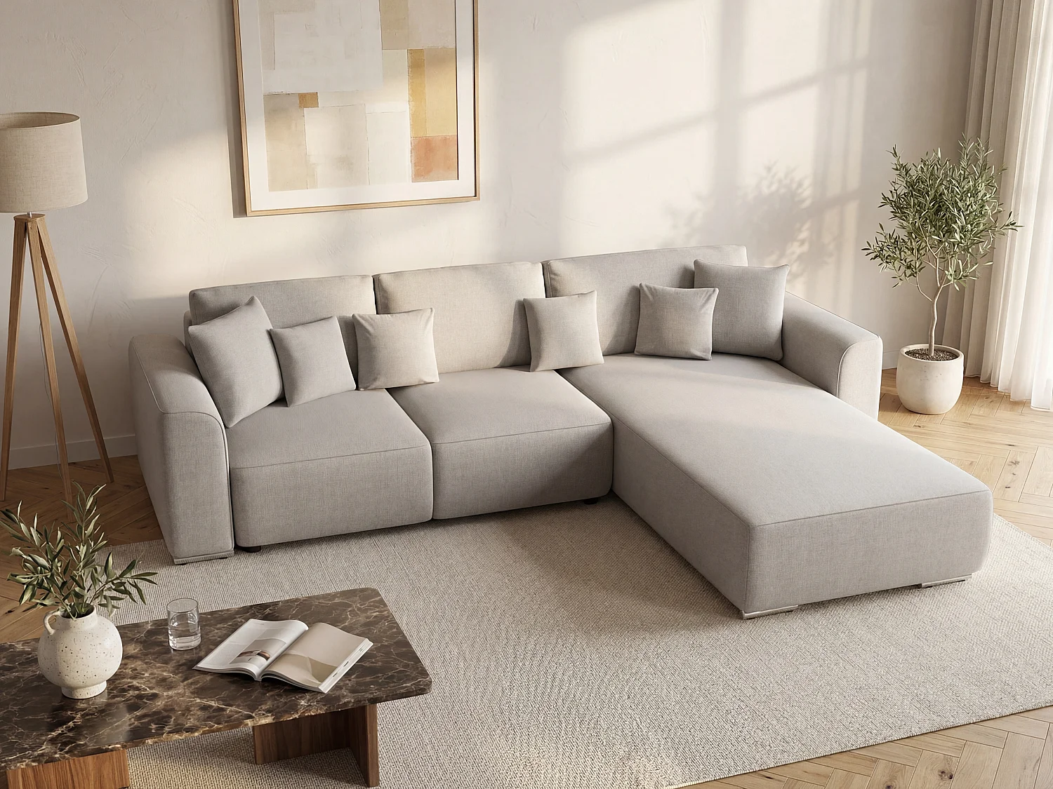 Light Grey Fabric Convertible and Reversible Corner Sofa MELTANA