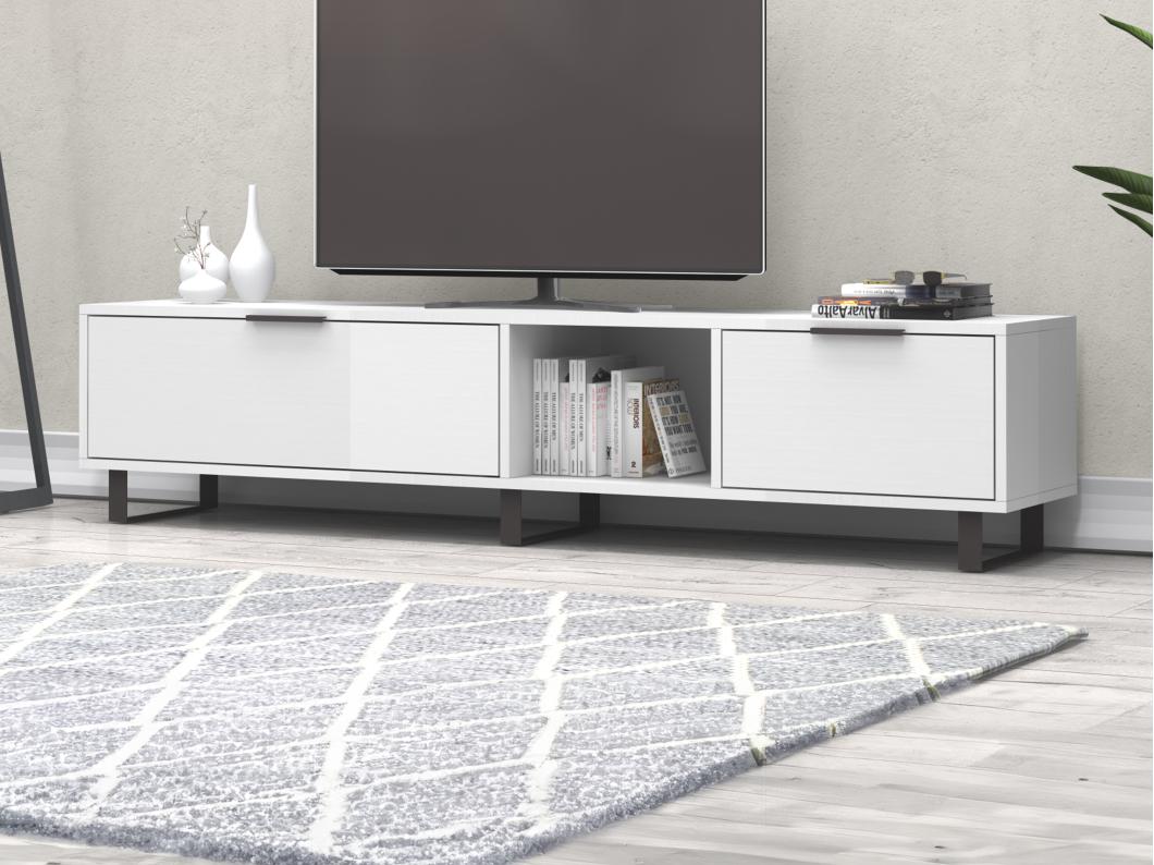 Meuble TV avec 2 portes et 1 niche - Blanc - MIDALIA