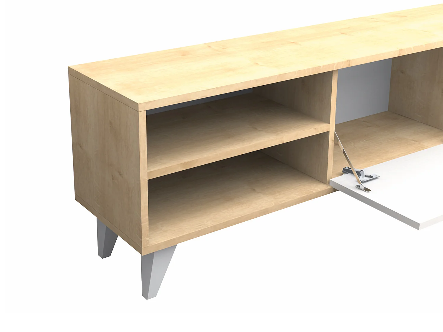 Meuble TV avec 2 portes et 2 niches - Blanc et Naturel - CORENIA