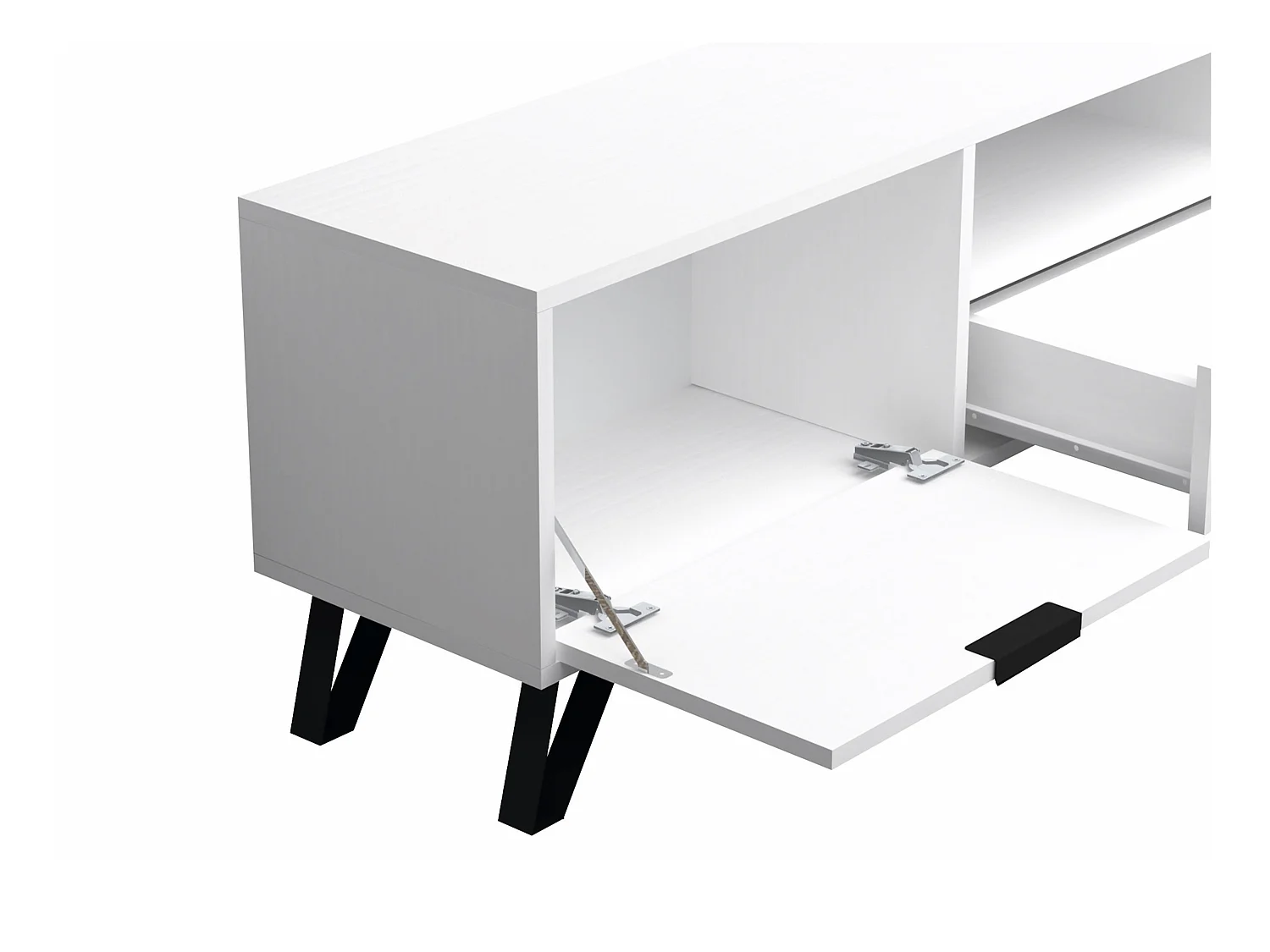 Meuble TV avec 2 portes, 1 tiroir et 1 niche - Blanc et Noir - CARDELIA