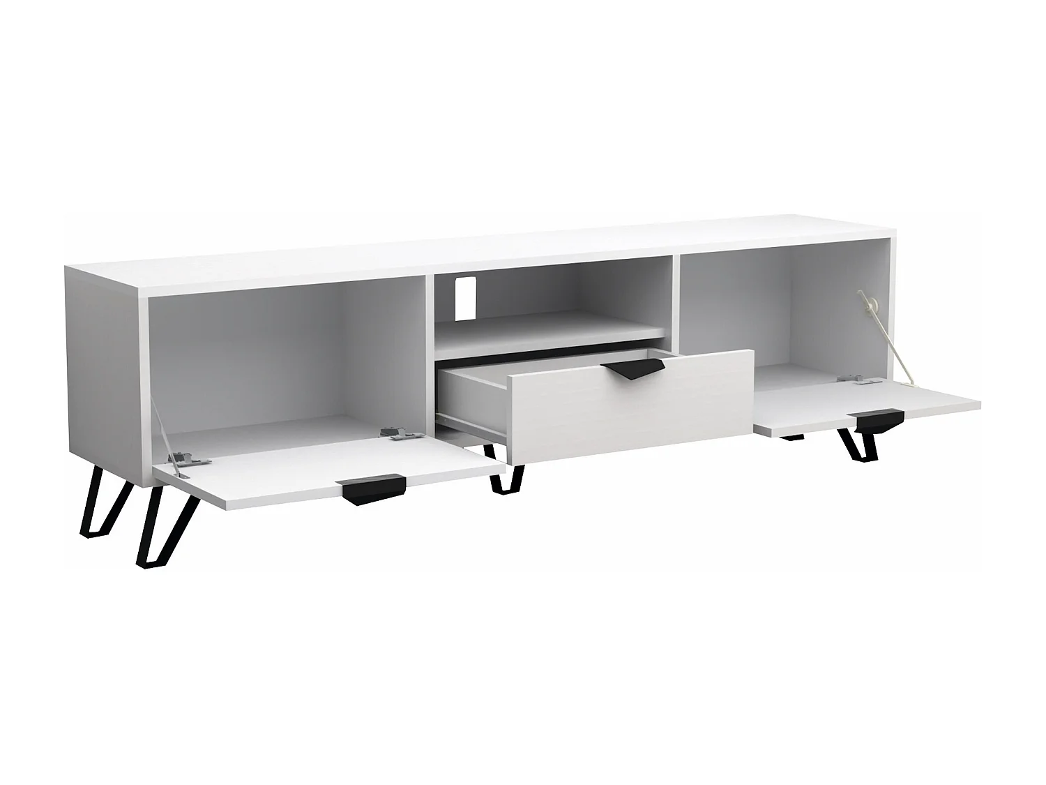 Meuble TV avec 2 portes, 1 tiroir et 1 niche - Blanc et Noir - CARDELIA