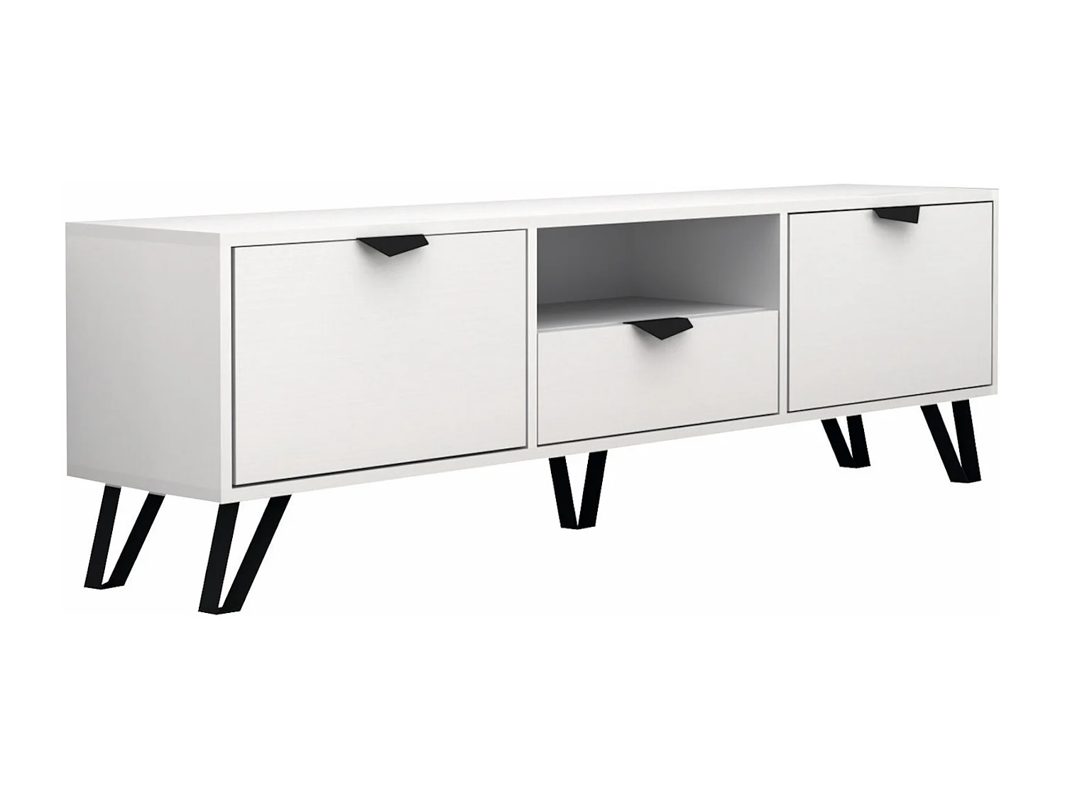 Meuble TV avec 2 portes, 1 tiroir et 1 niche - Blanc et Noir - CARDELIA