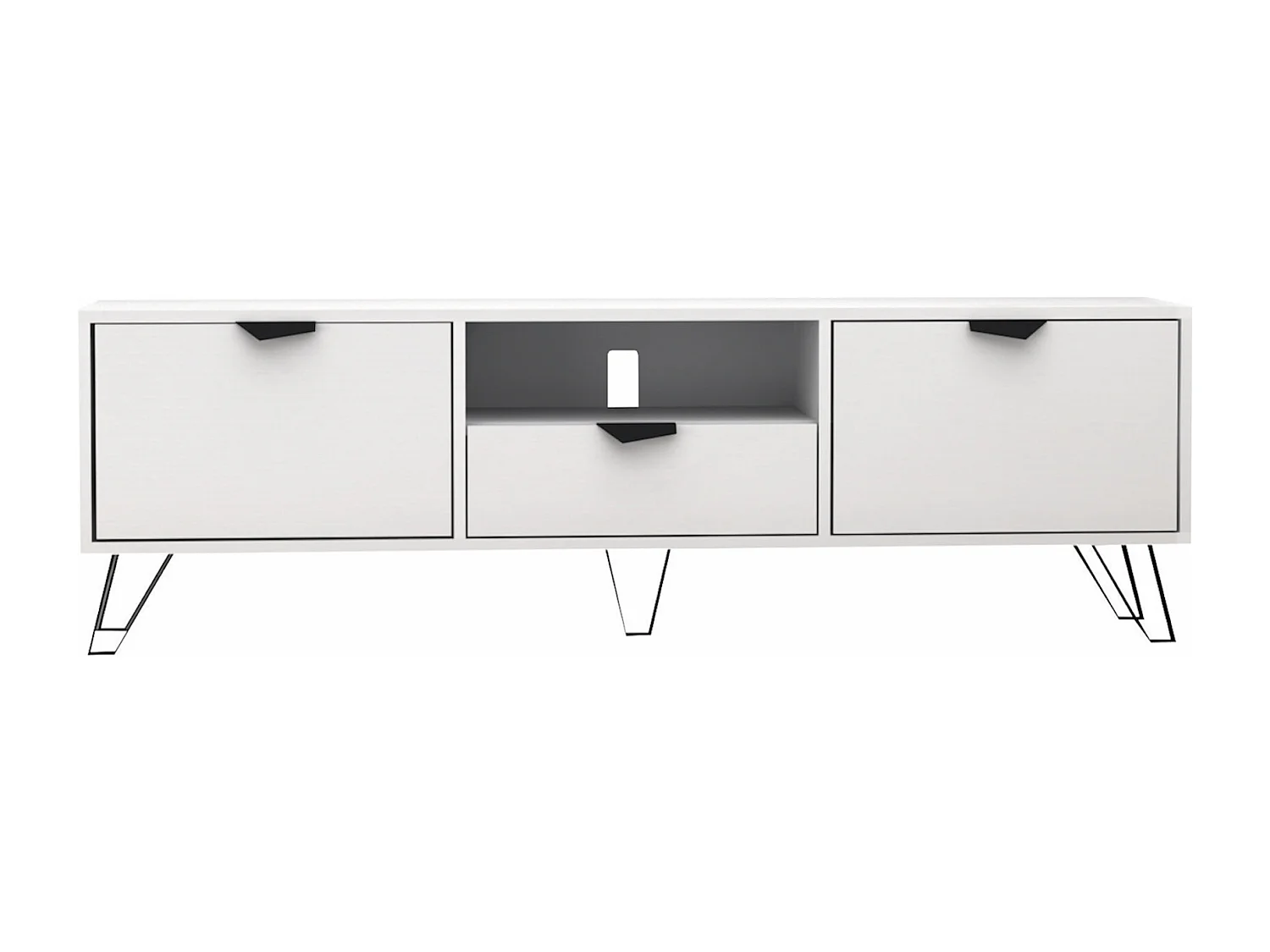 Meuble TV avec 2 portes, 1 tiroir et 1 niche - Blanc et Noir - CARDELIA