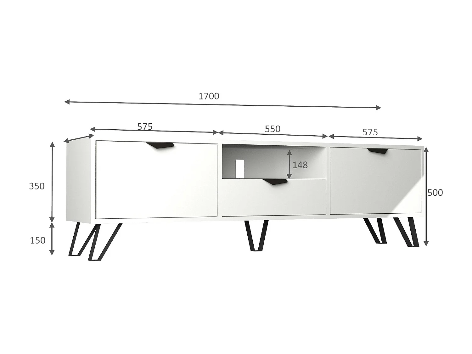 Meuble TV avec 2 portes, 1 tiroir et 1 niche - Blanc et Noir - CARDELIA