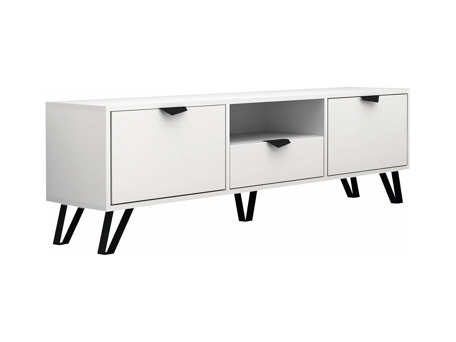 Mueble de TV con 2 puertas, 1 cajón y 1 estante - blanco y negro - CARDELIA