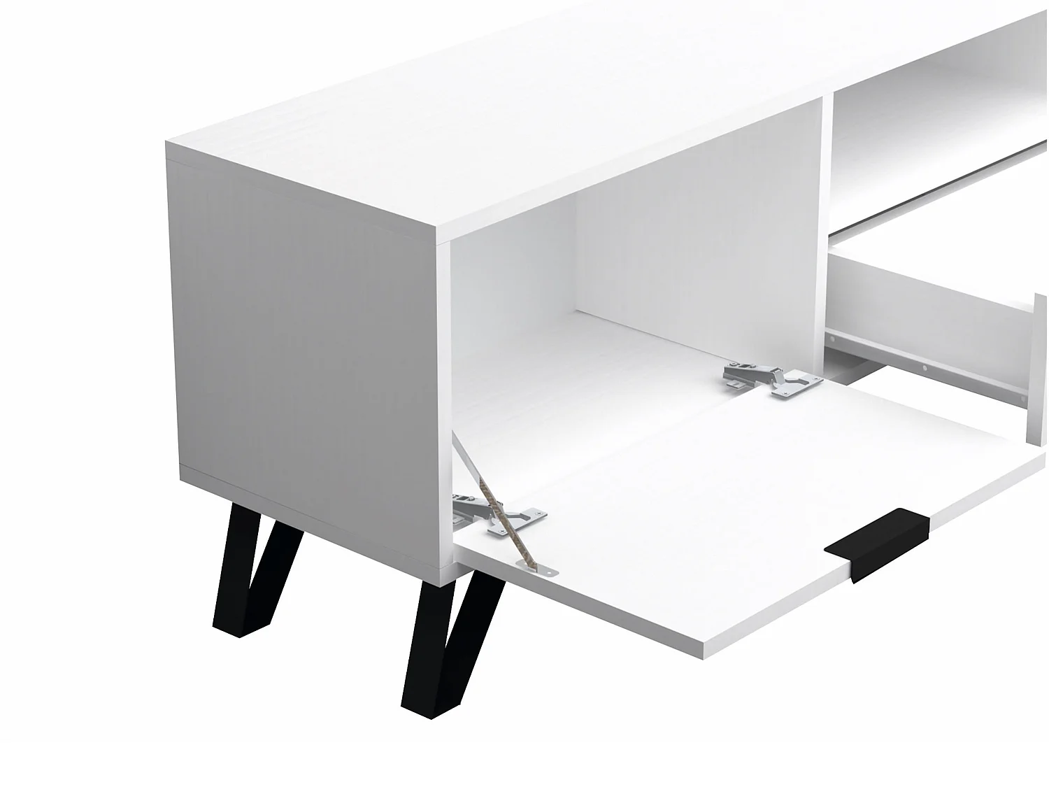 Meuble TV avec 2 portes, 1 tiroir et 1 niche - Blanc et Noir - CARDELIA