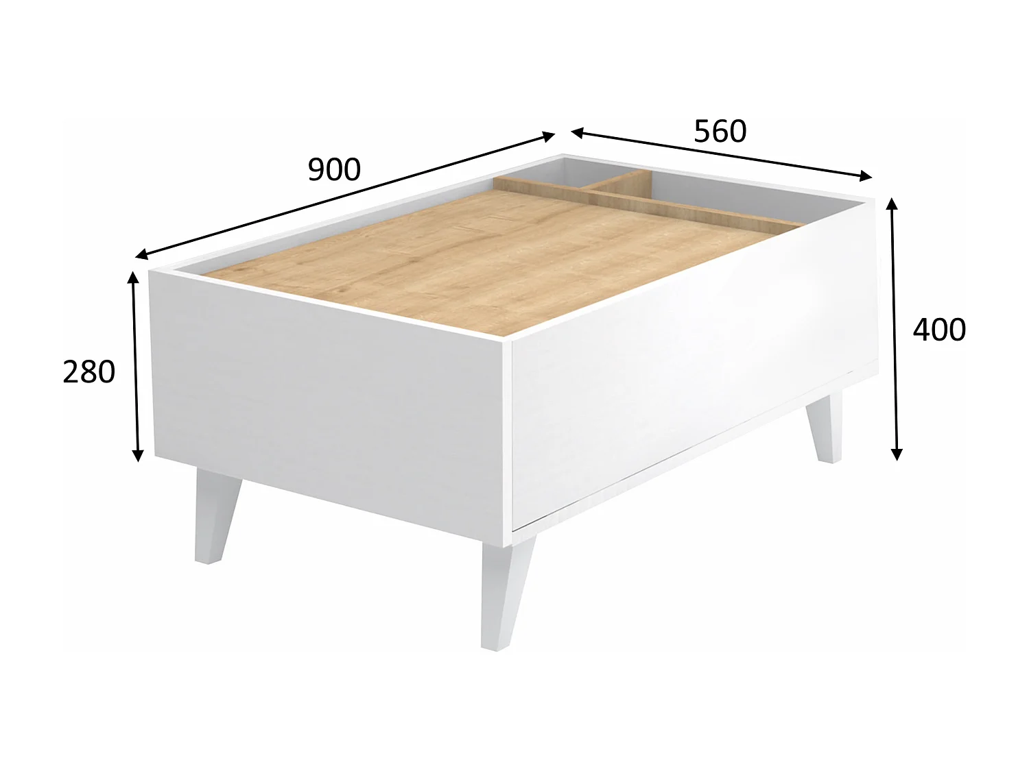 Table basse avec 1 tiroir et 2 niches - Naturel et blanc - ISALIA