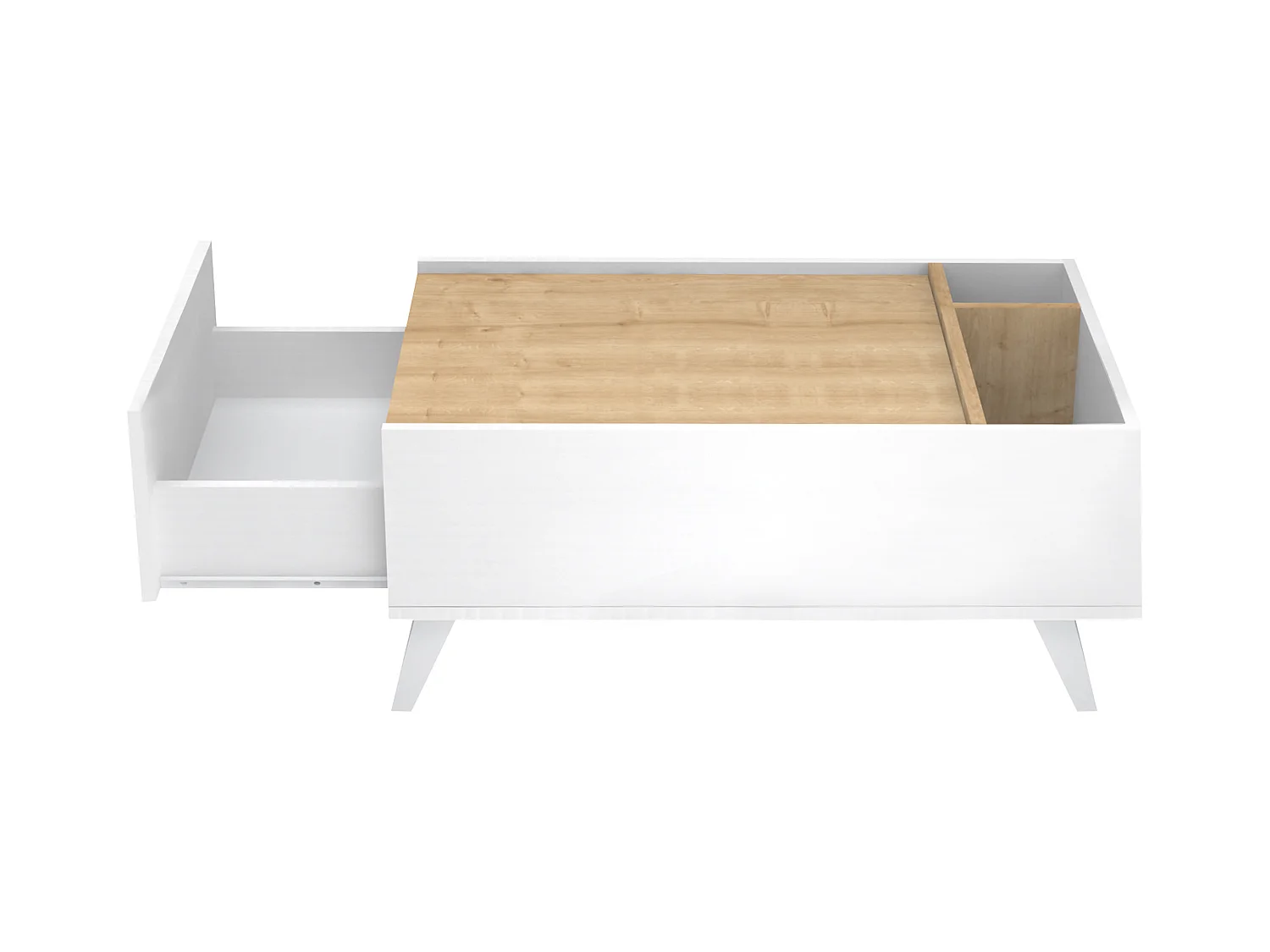 Mesa de centro con 1 cajón y 2 estantes - Natural y blanco - ISALIA