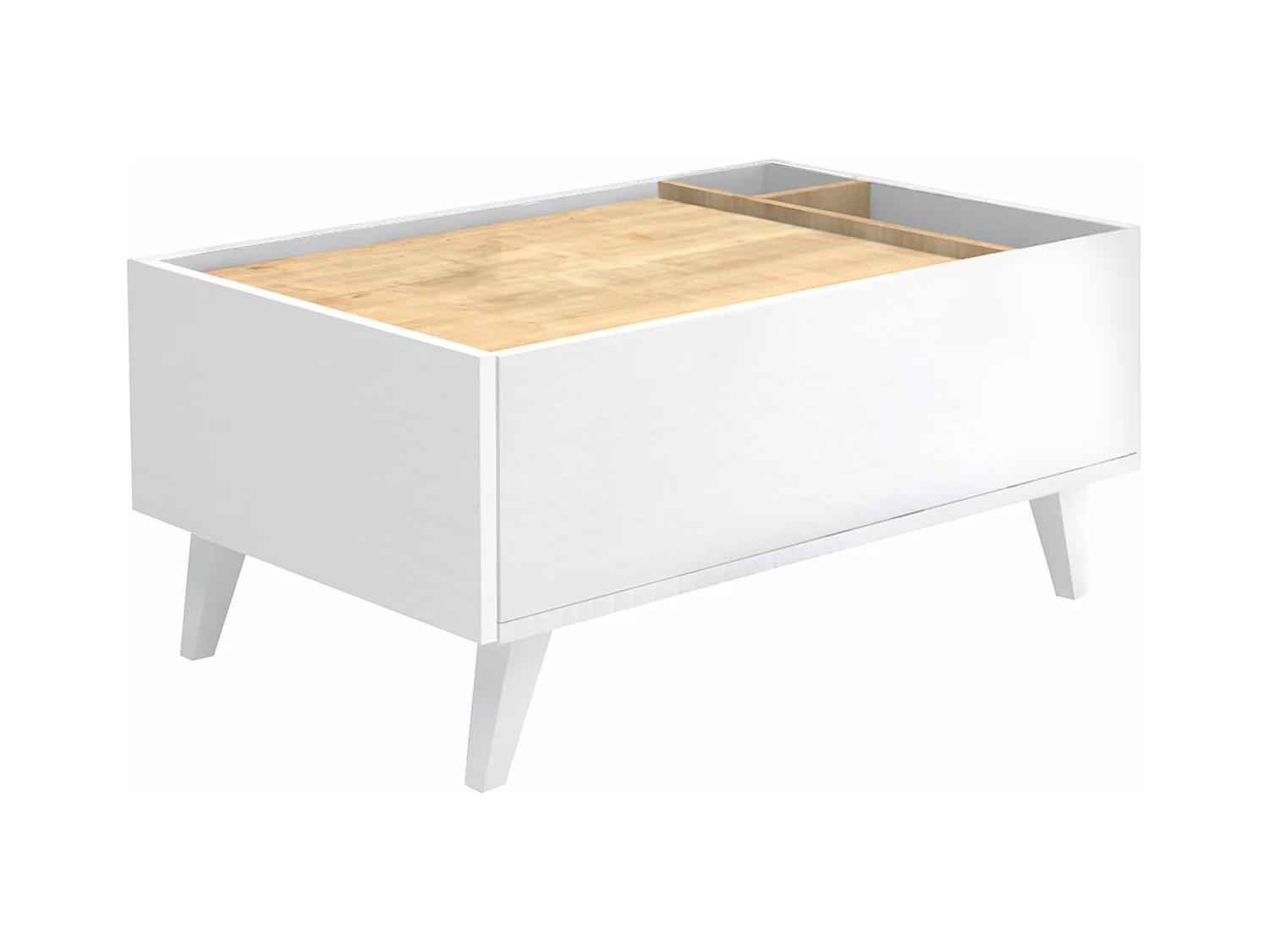 Mesa de centro con 1 cajón y 2 estantes - Natural y blanco - ISALIA