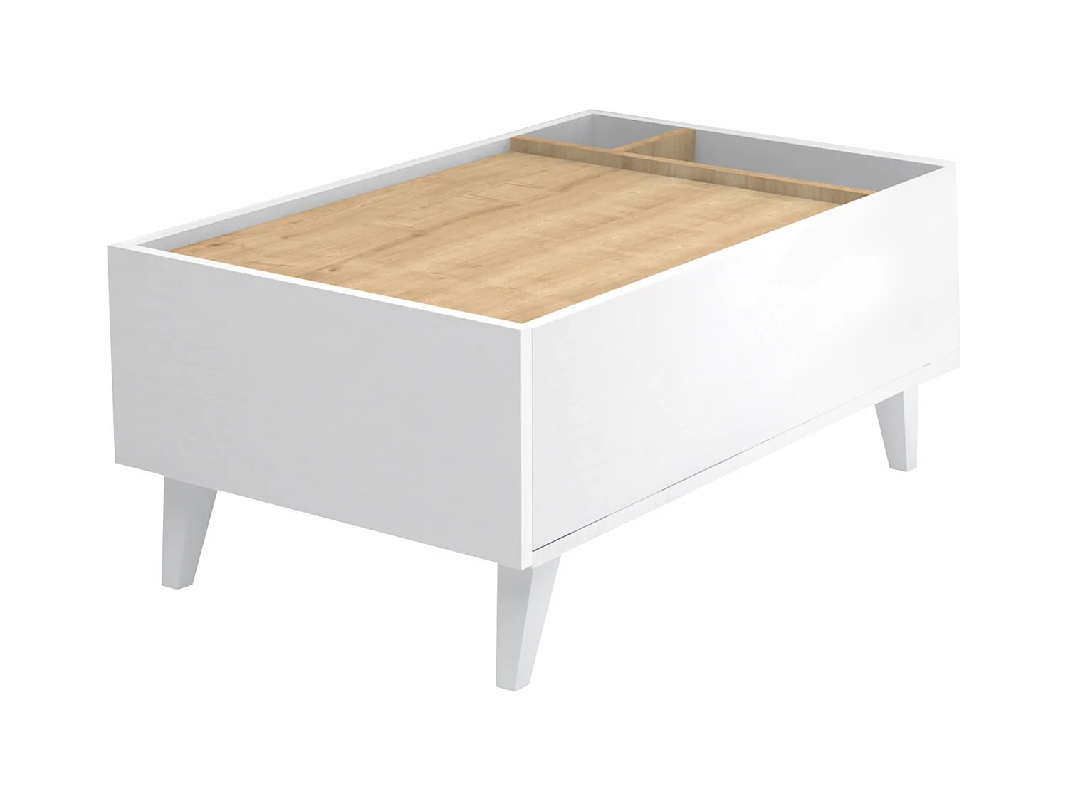 Mesa de centro con 1 cajón y 2 estantes - Natural y blanco - ISALIA