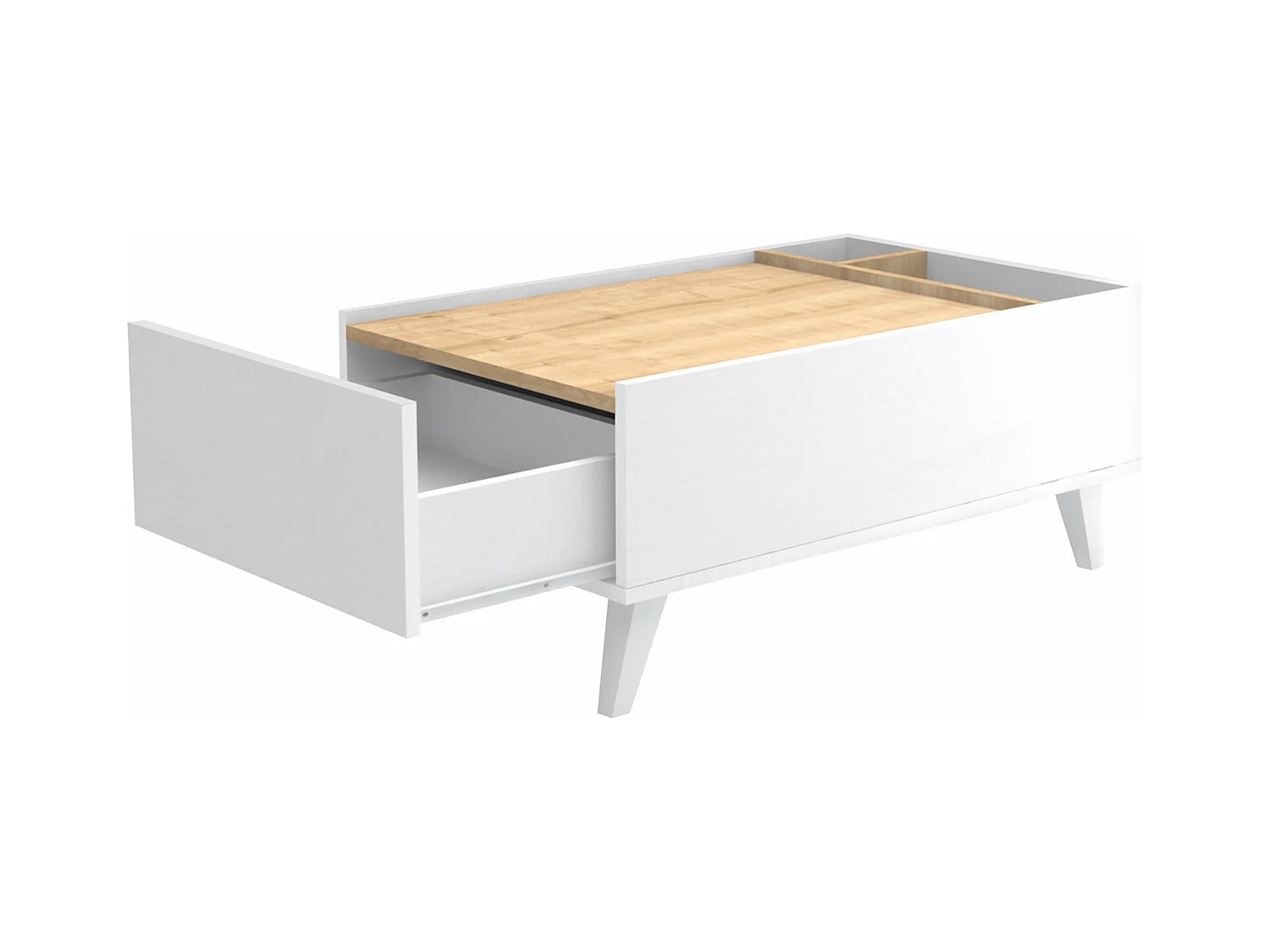 Mesa de centro con 1 cajón y 2 estantes - Natural y blanco - ISALIA