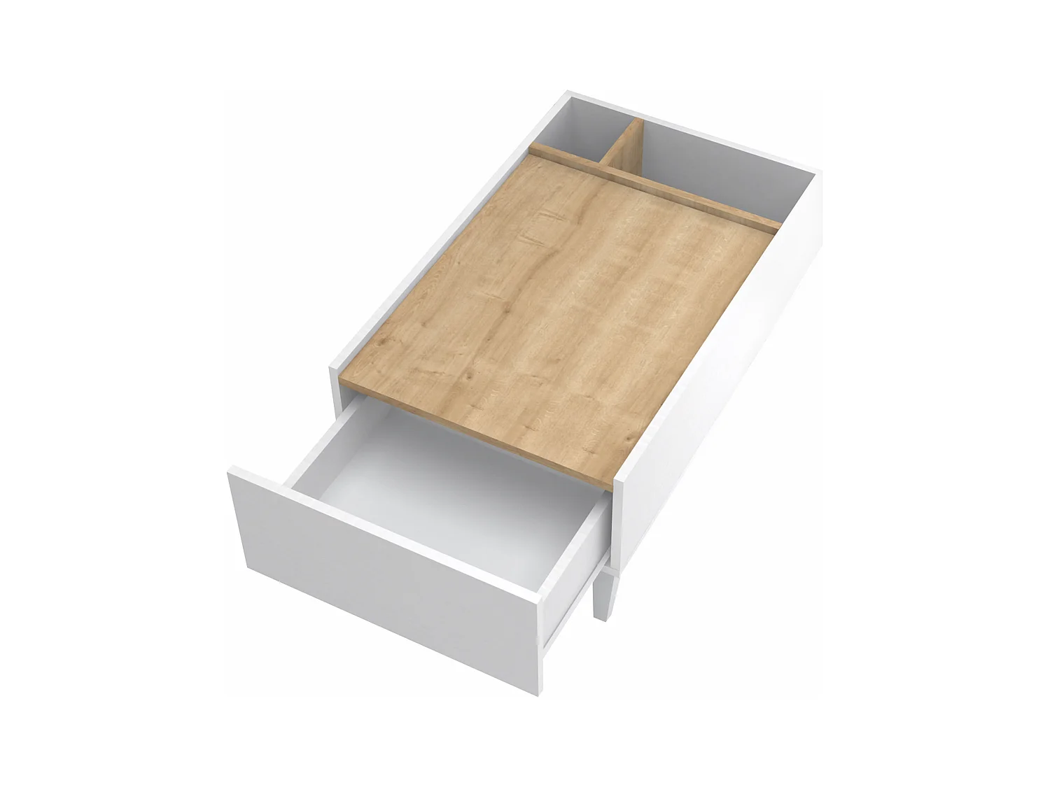 Mesa de centro con 1 cajón y 2 estantes - Natural y blanco - ISALIA
