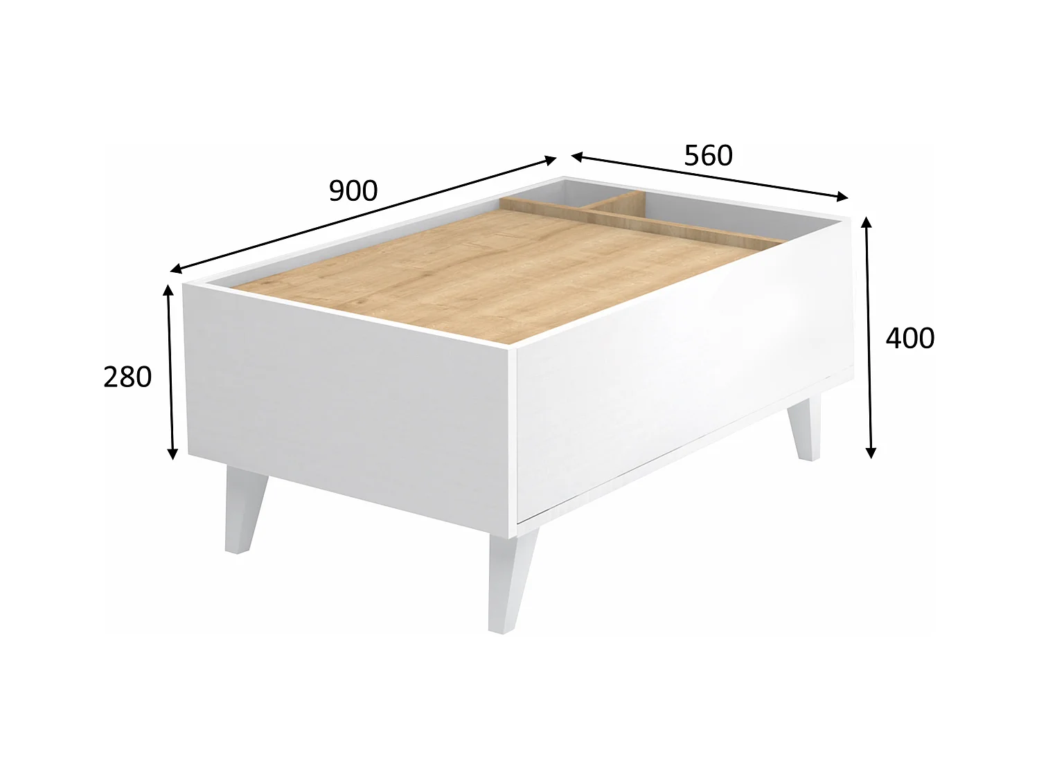 Mesa de centro con 1 cajón y 2 estantes - Natural y blanco - ISALIA