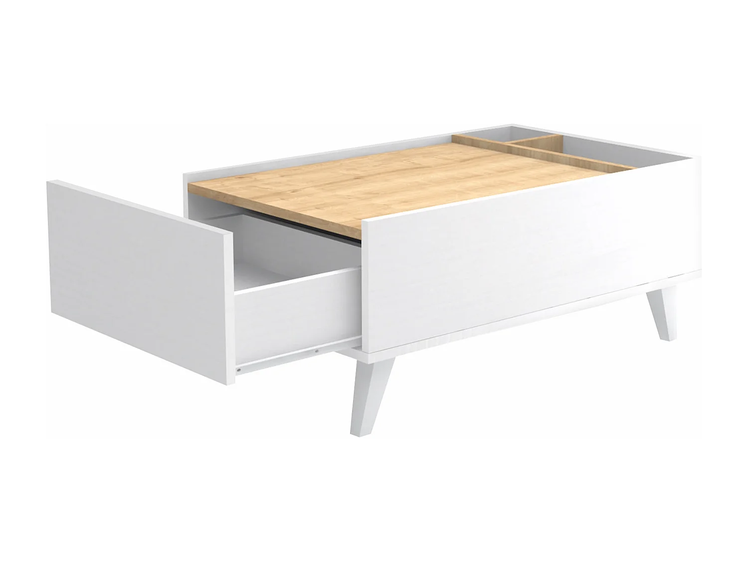 Salontafel met 1 lade en 2 nissen - Naturel en wit - ISALIA