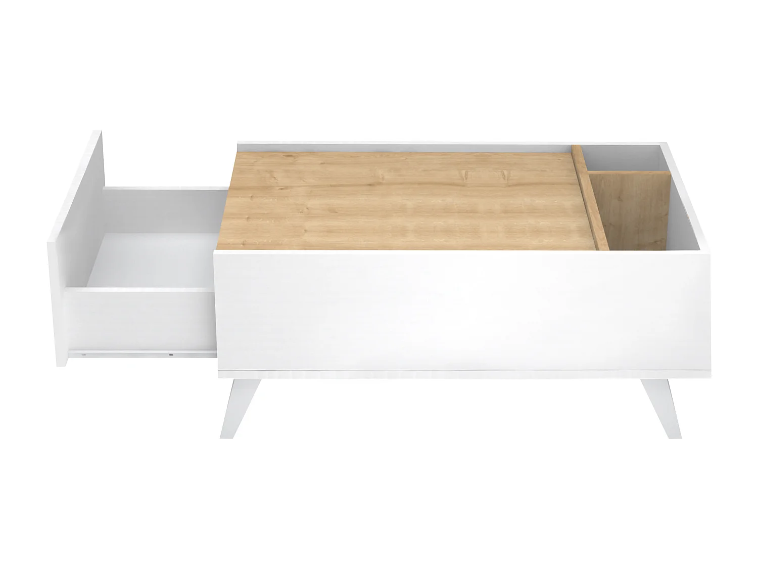 Salontafel met 1 lade en 2 nissen - Naturel en wit - ISALIA