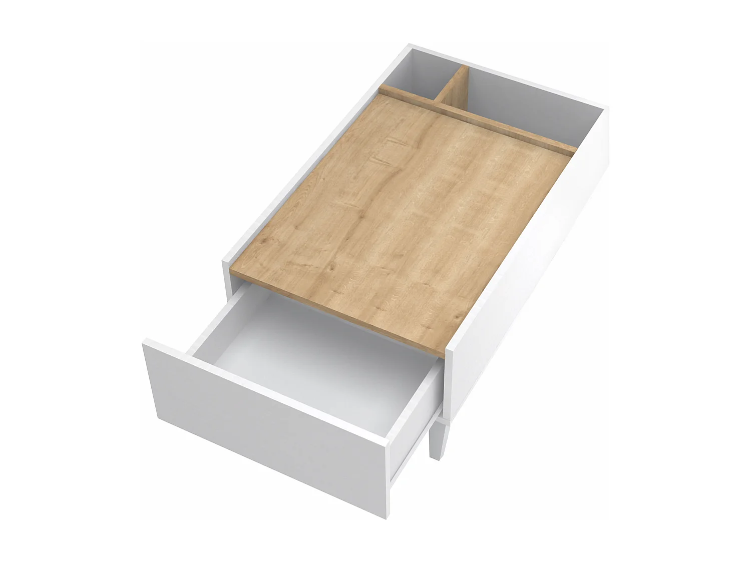 Salontafel met 1 lade en 2 nissen - Naturel en wit - ISALIA