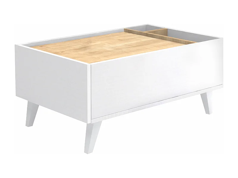 Table basse avec 1 tiroir et 2 niches - Naturel et blanc - ISALIA