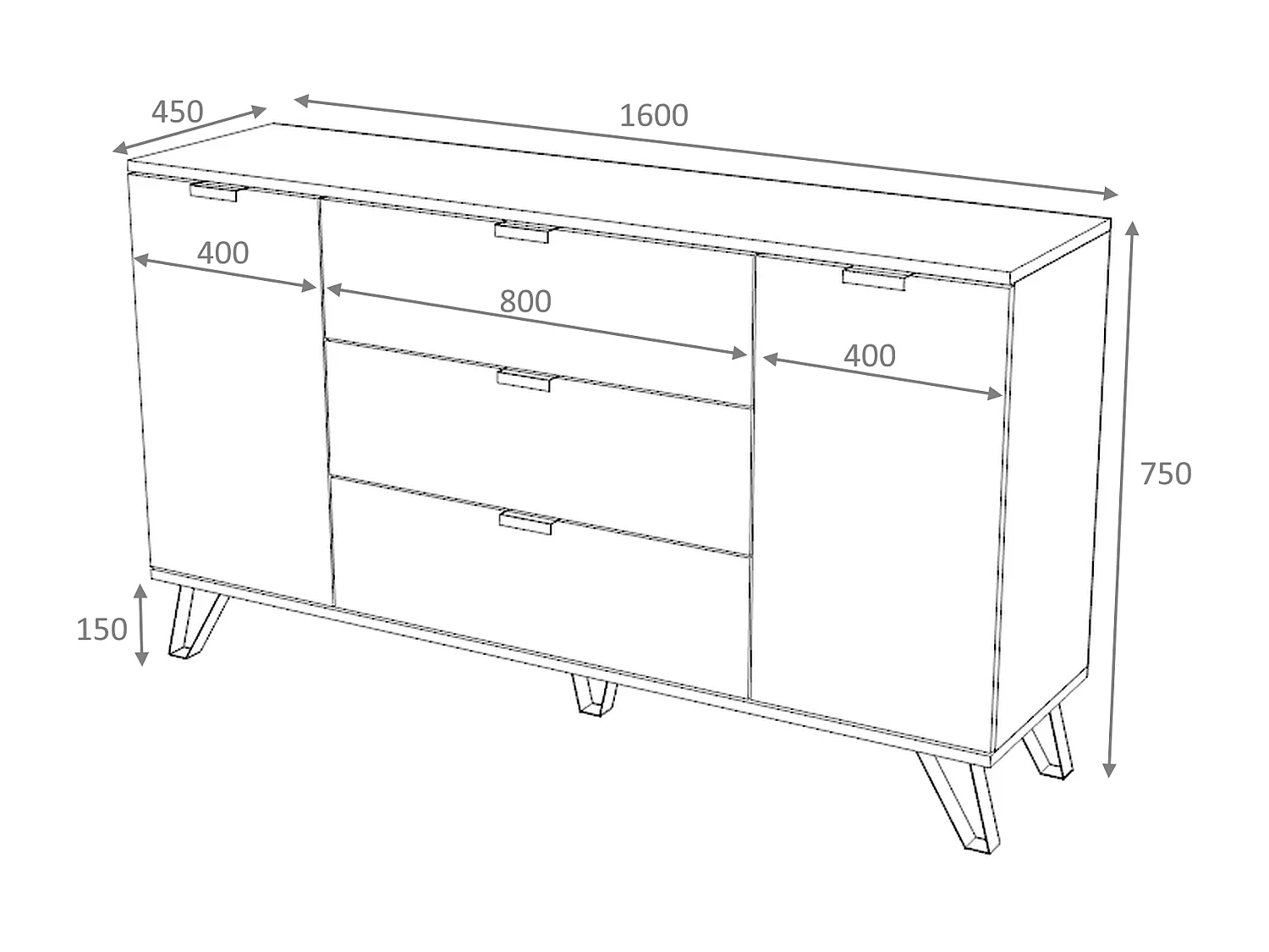 Buffet avec 2 portes et 3 tiroirs - Blanc et noir - MENODA