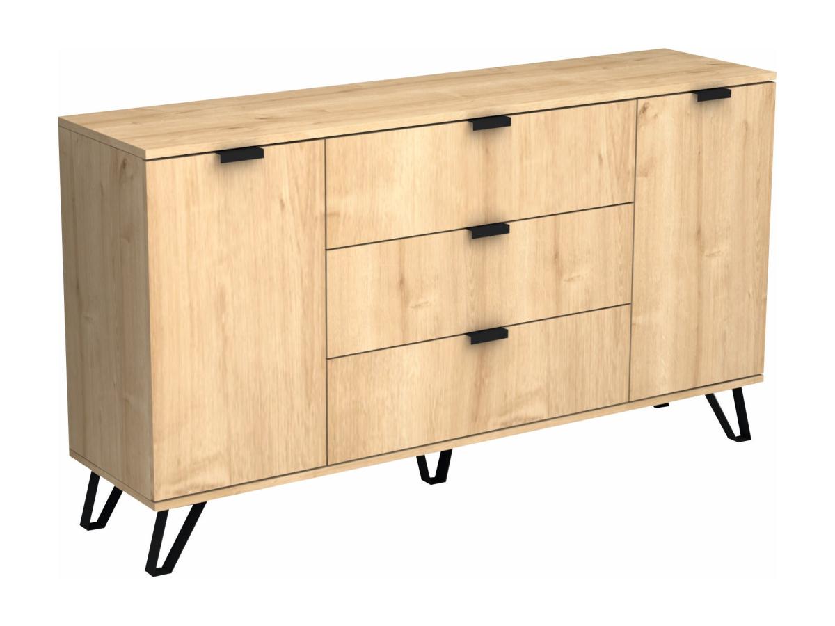 Sideboard mit 2 Türen & 3 Schubladen - Holzfarben & Schwarz - MENODA günstig online kaufen