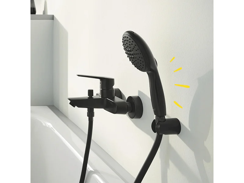 Support mural pour douchette GROHE Vitalio noir mat + nettoyant GrohClean