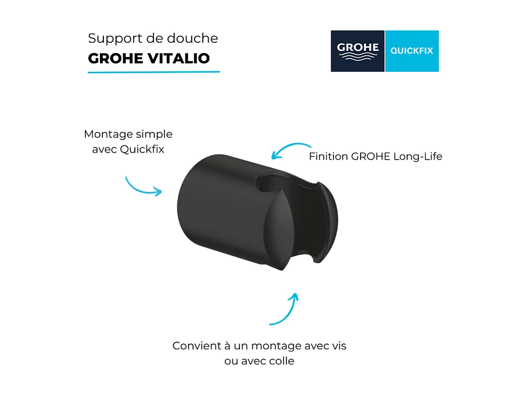 Support mural pour douchette GROHE Vitalio noir mat