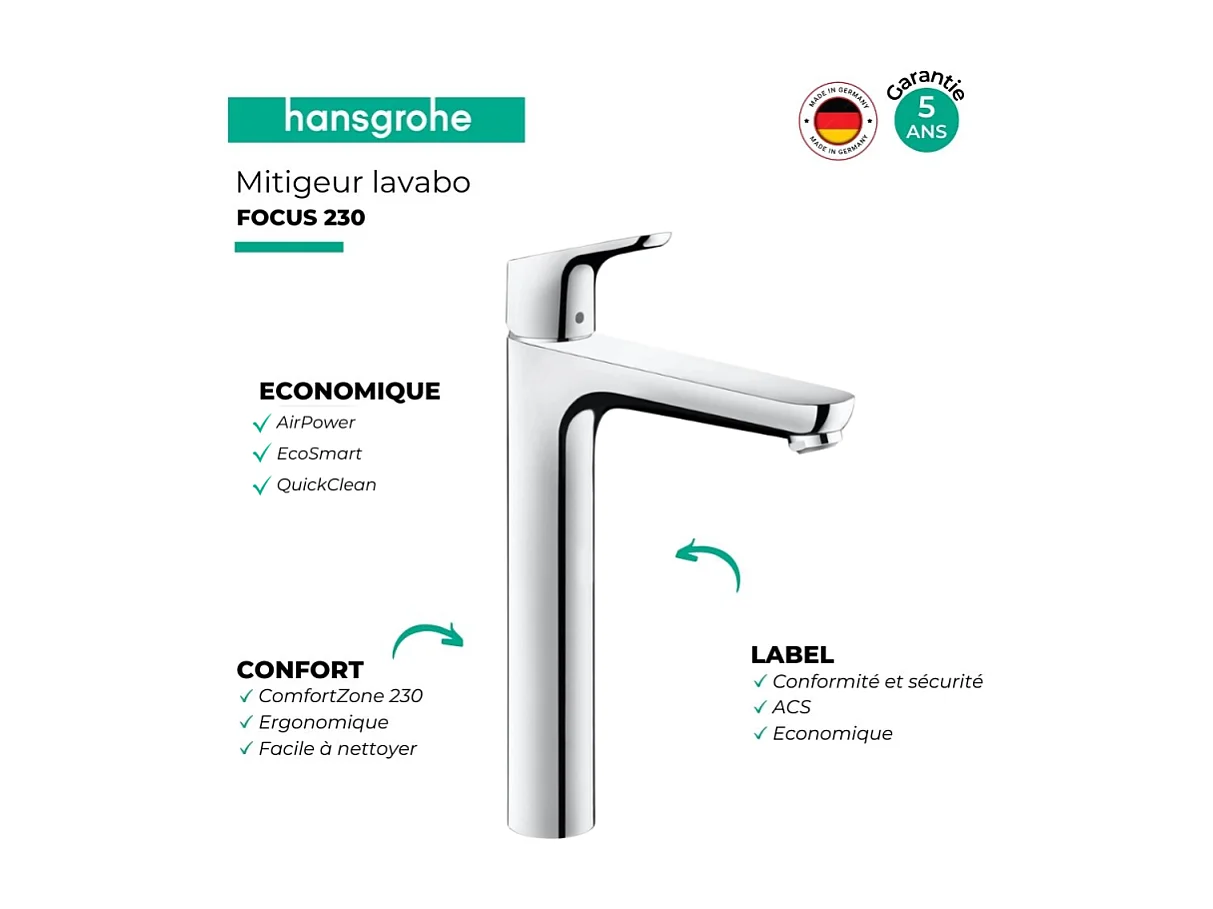 Mitigeur de lavabo HANSGROHE Focus 230 avec tirette chromé