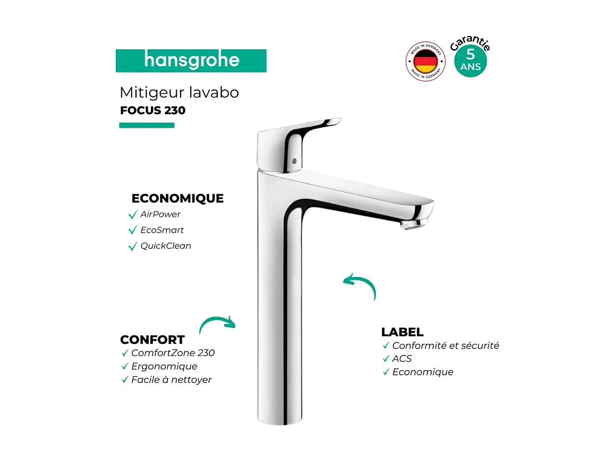 Mitigeur de lavabo HANSGROHE Focus 230 avec tirette chromé