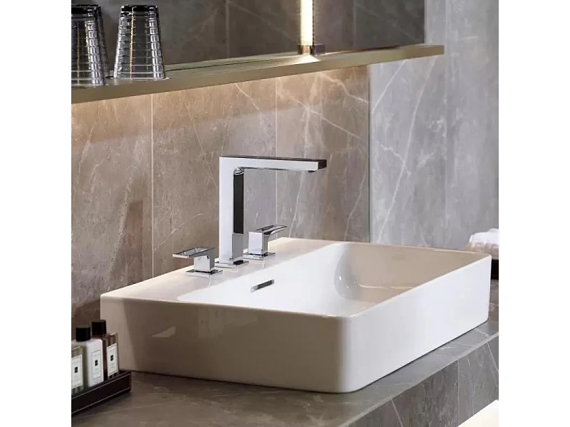 Mélangeur lavabo HANSGROHE 160 3 trous poignée étrier chrome + nettoyant Briochin
