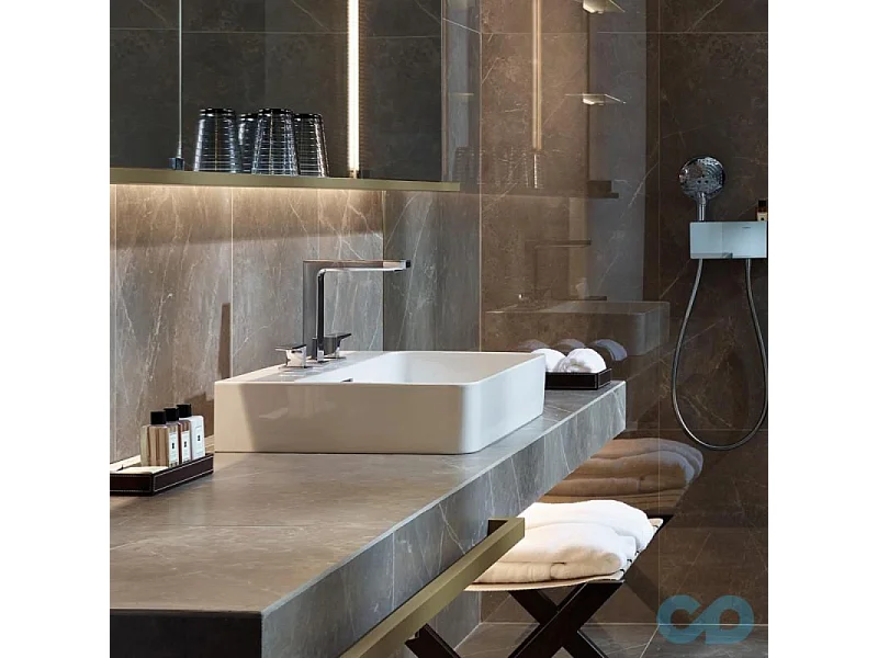 Mélangeur lavabo HANSGROHE 160 3 trous poignée étrier chrome + nettoyant Briochin