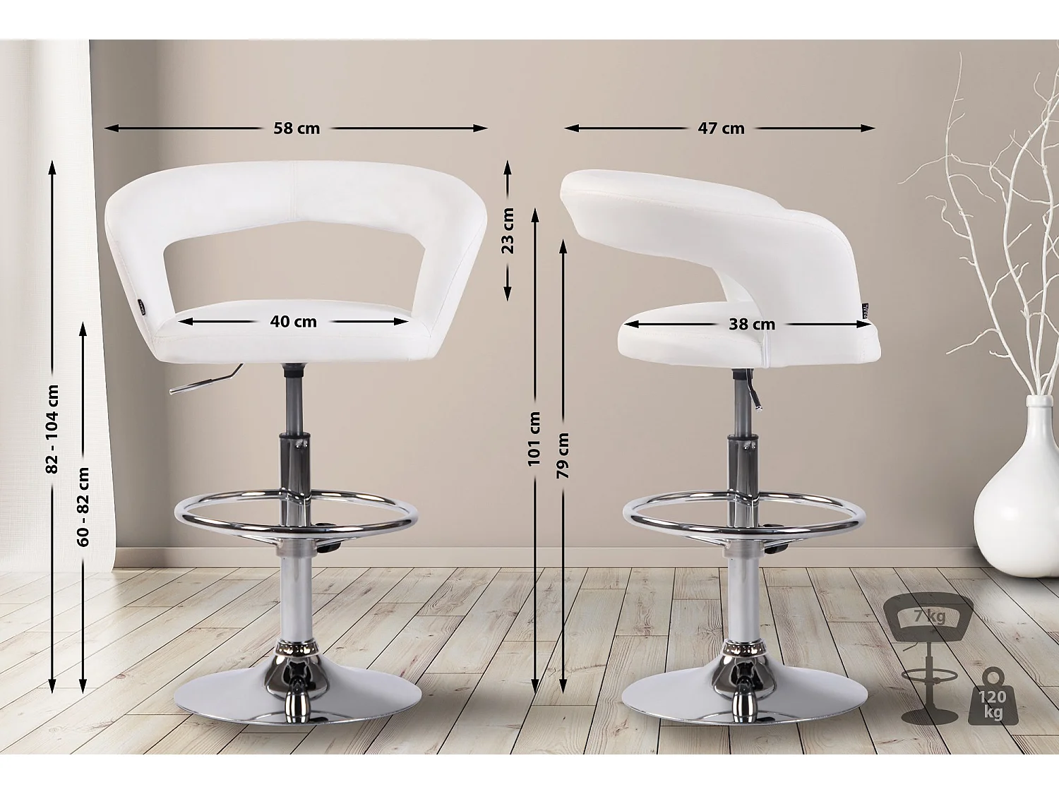 Lot de 2  Tabouret de bar - Similicuir - Blanc - Jaen