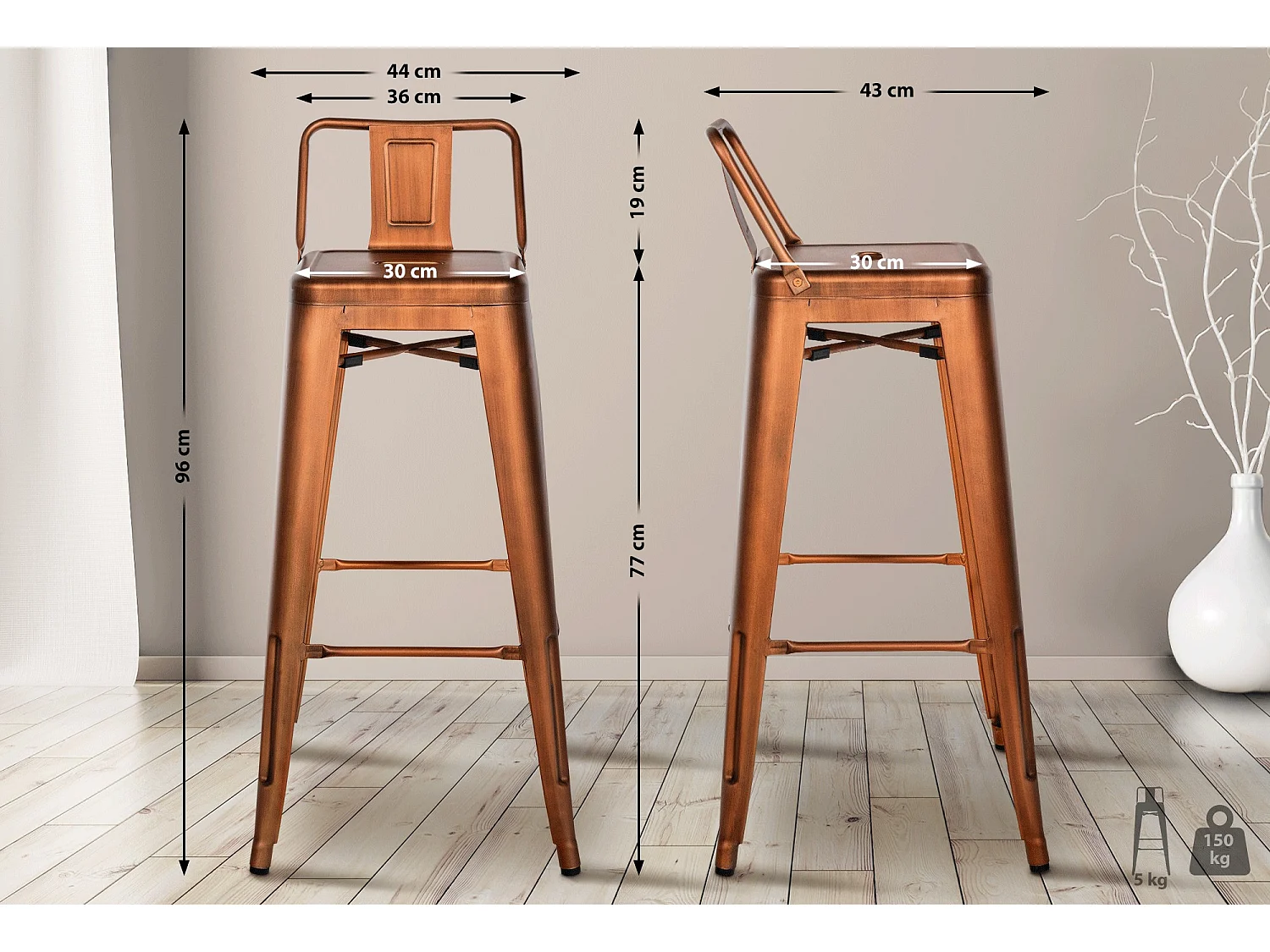 Lot de 4  Tabouret de bar - Métal & Chrome - Cuivre - Mason