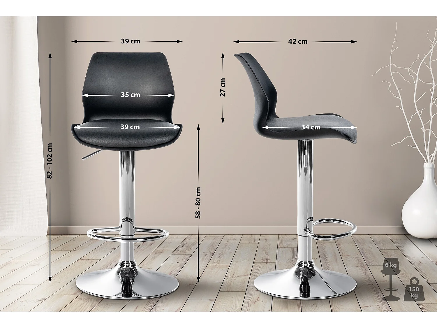 Tabouret de bar - Plastique - Noir - Gilbert