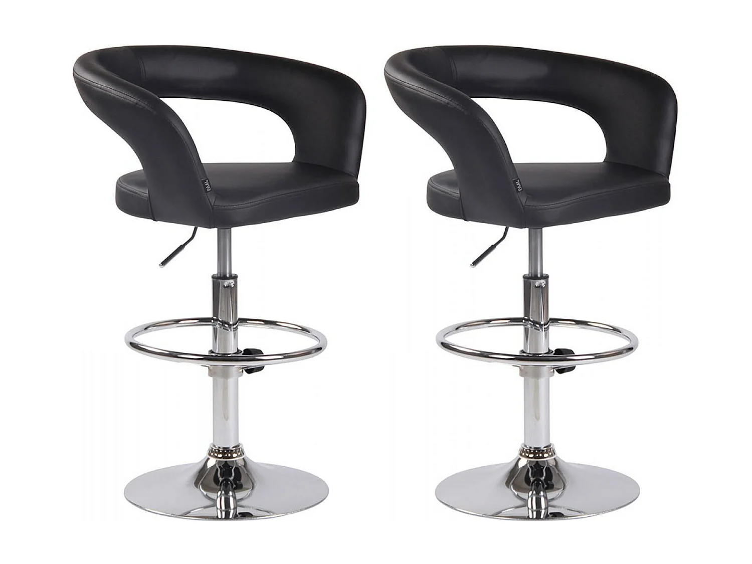 Lot de 2  Tabouret de bar - Similicuir & Métal chromé - Noir - Jaen