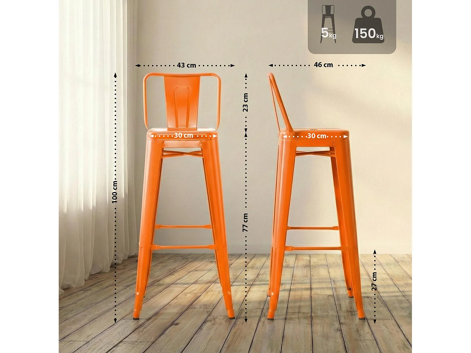 2er Set Barhocker - Metall - orange - Mason