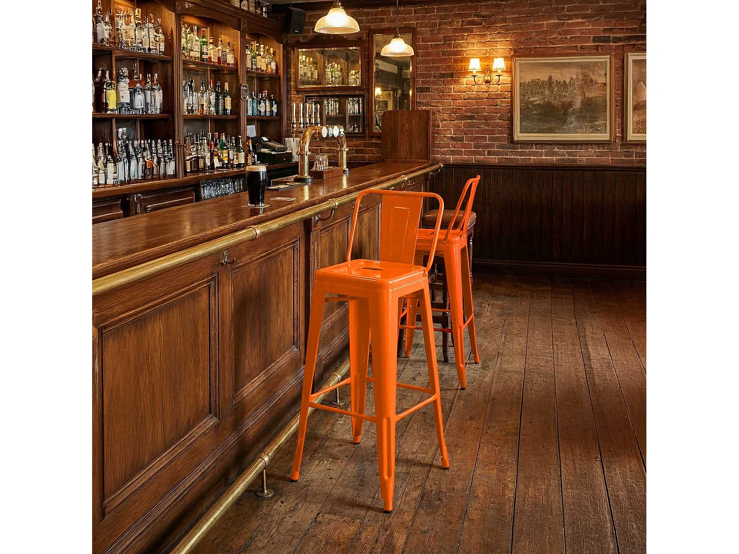 Lot de 2  Tabouret de bar - Métal & Noir - Orange - Mason