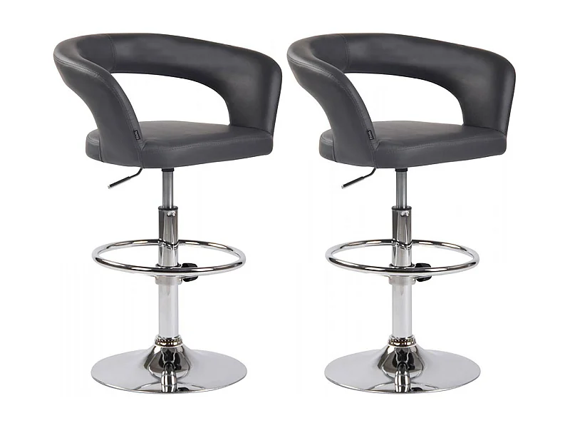 Lot de 2  Tabouret de bar - Similicuir & Métal chromé - Gris - Jaen
